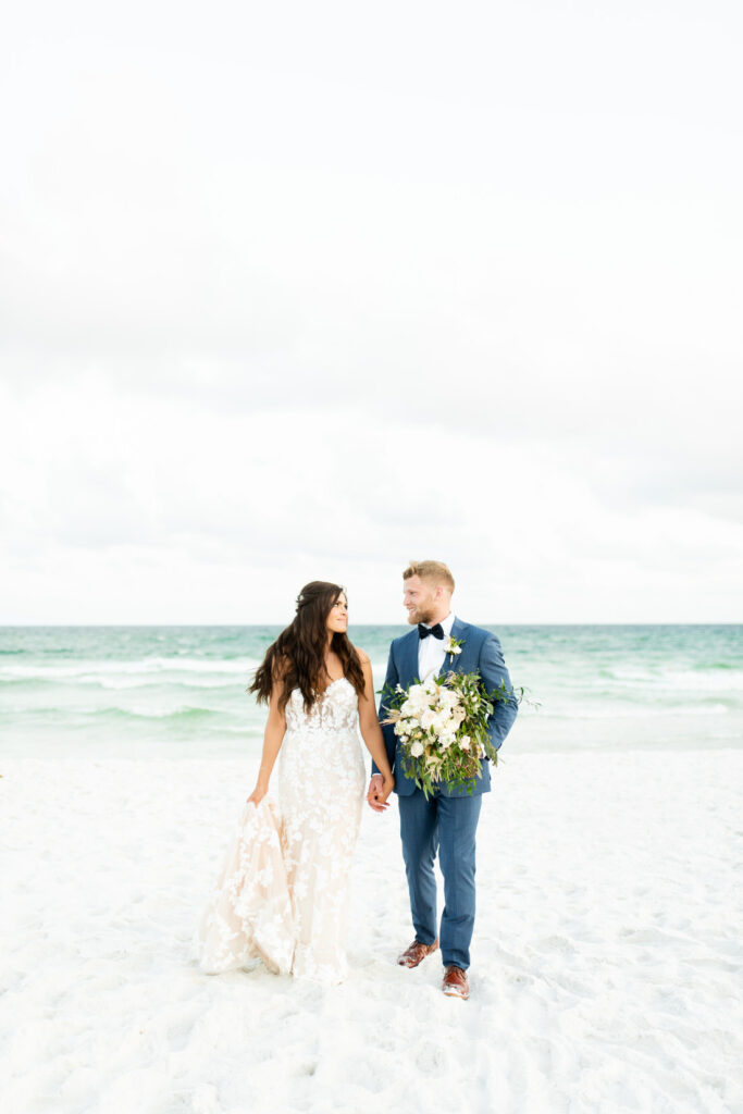 bride and groom portraits on beach