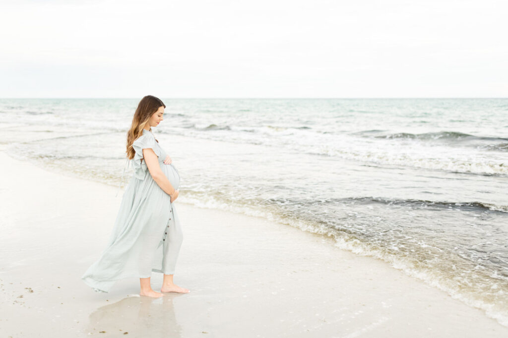 pensacola beach maternity session blue dress