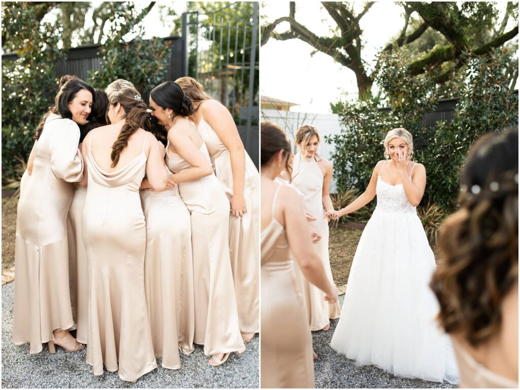 new years eve wedding supposey gardens first look bride and bridesmaids
