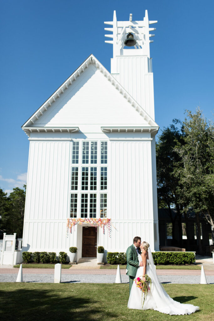 bride and groom portraits chapel at seaside 30a wedding little white church