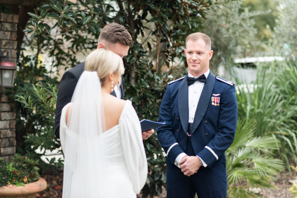 military downtown elopement wedding Agapi bistro and garden ceremony